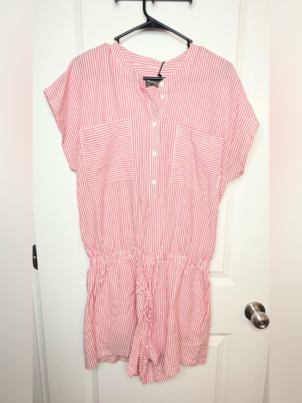 Michael Stars Romper Medium NWT Pink Stripe Dolman Sleeve Linen Blend $158